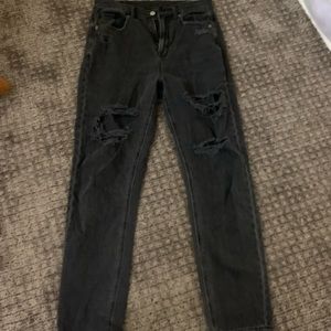High Rise Mom Jeans Black Ripped Size 4 American Eagle
